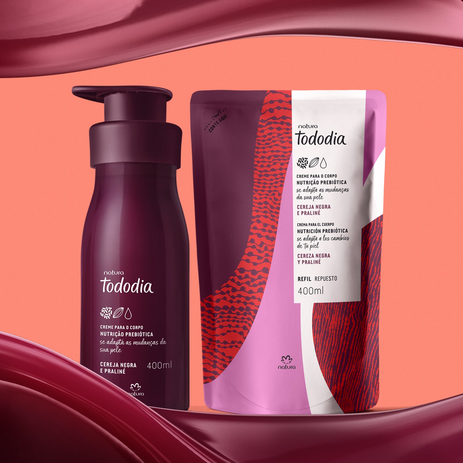 Kit Creme Nutritivo para o Corpo Tododia Cereja Negra e Praliné com Refil