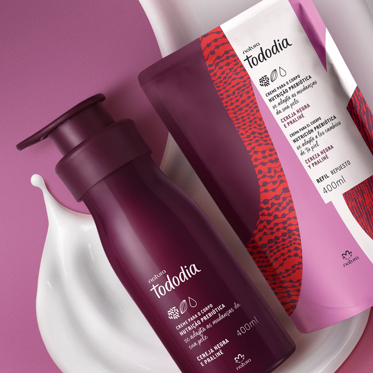 Kit Creme Nutritivo para o Corpo Tododia Cereja Negra e Praliné com Refil